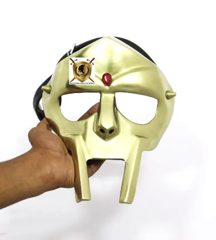 HISTORIC HANDICRAFT MF Doom Maske Gladiator Mad-Bösewicht Maske 18G Stahl Messing Gesicht Rüstung Mittelalter Helm Wikinger Maske Re-Enactment Larp Hand geschmiedete Rüstung Maske Halloween Party von HISTORIC HANDICRAFT