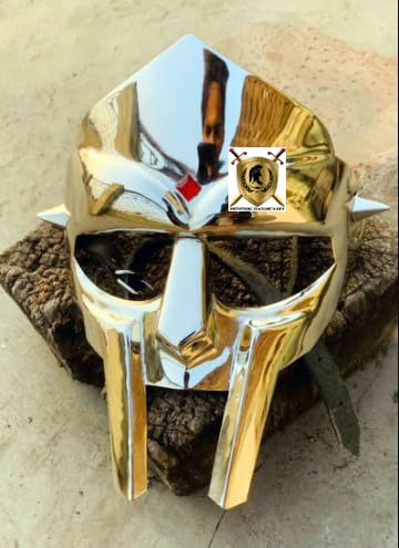 HISTORIC HANDICRAFT MF Doom Maske Gladiator Maske, Mad-Bösewicht 18G Mild Steel Messing Face Armor Mittelalter Helm Wikinger Maske Kostüm Zubehör Halloween Party Maske Limited Edition Gesichtsmaske von HISTORIC HANDICRAFT