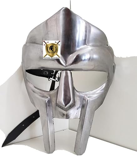 HISTORIC HANDICRAFT MF Doom Maske Römische Gladiator Maske Silber Polnische Gesichtsmaske Mittelalter Helm Wikinger Maske 18G Stahl Gesicht Rüstung Re-Enactment Fantasy Armor Cosplay Halloween Party von HISTORIC HANDICRAFT