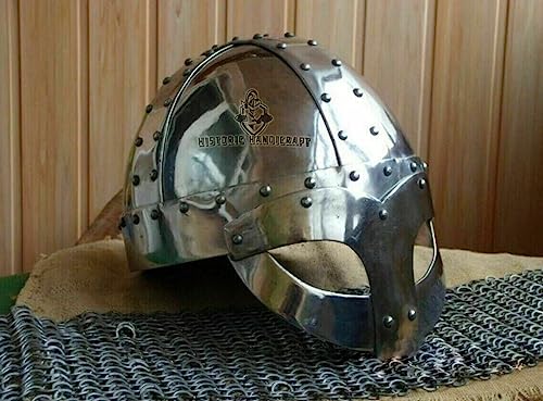 HISTORIC HANDICRAFT Mittelalter 18 Gauge Stahl Rüstung Helm Wikinger Maske Ritter SCA LARP Norman Gesichtsmaske Halloween Kostüm Cosplay Silber Maske Helm von HISTORIC HANDICRAFT