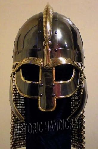 HISTORIC HANDICRAFT Mittelalter Wikinger Helm | LARP Reenactment Maske Helm mit Lederfutter Norman Kettenhemd Helm Rüstung Wikinger Maske Helm Halloween Kostüm von HISTORIC HANDICRAFT