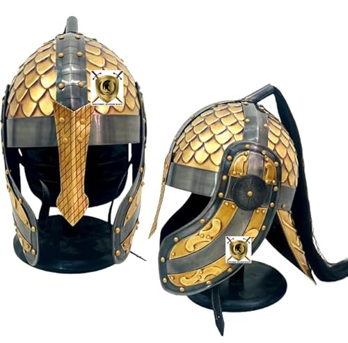 HISTORIC HANDICRAFT Mittelalterliche gehärtete Zäune Dochte Norman Wikinger Helm Stahlhelm Ritter Turin Helm Vendel Helm mit Präsentationsständer Geschenk von HISTORIC HANDICRAFT