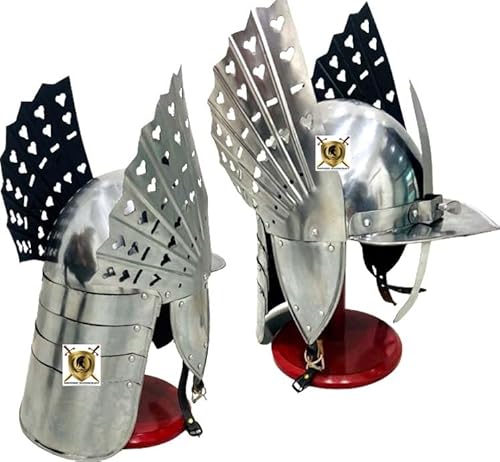 HISTORIC HANDICRAFT Mittelalterlicher Geflügelter Husaren-Helm, Zischage der geflügelten LARP, Nachstellung, Hummerschwanz, tragbarer Szyszak-Helm mit Präsentationsständer, Geschenk von HISTORIC HANDICRAFT