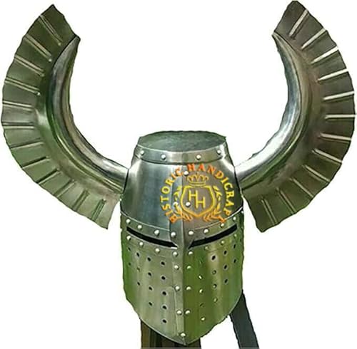 HISTORIC HANDICRAFT Mittelalterlicher Ritter Großer Kreuzritter Tempelhelm mit teutonischem Wappenflügel - Gesichtsmaske - Teutonic Knight Flügelhelm - Larp Helm für Halloween Kostüm von HISTORIC HANDICRAFT