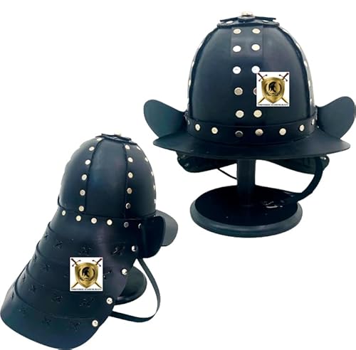 HISTORIC HANDICRAFT Mittelalterlicher Samurai-Helm Ritter Krieger Japanischer Helm Cosplay Rüstung Lederhelm Halloween-Kostüm LARP Nachstellung Wikingerhelm mit Ständer von HISTORIC HANDICRAFT