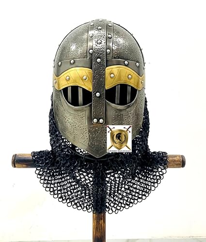 HISTORIC HANDICRAFT Mittelalterlicher Wikingerhelm Rüstung Vendel Stahlmaske Helm mit Lederfutter Kettenhemd Helm Erwachsene Ritterhelm | Mittelalterliche Kostüme | Halloween-Kostüm & Verkleiden von HISTORIC HANDICRAFT