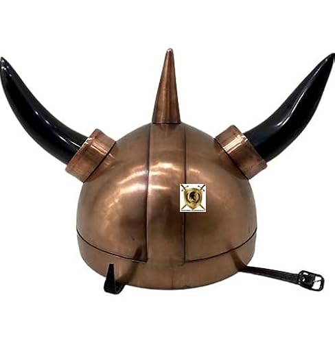 HISTORIC HANDICRAFT Mittelalterlicher Wikingerhornhelm, Stahlpanzerhelm mit Hörnern, Sammlerstück, Hornhut, Fantasie-Kupferhörner, Helm für Halloween-Kostüme, Verkleidungspartys von HISTORIC HANDICRAFT