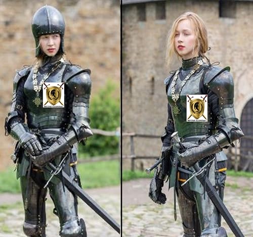 HISTORIC HANDICRAFT Mittelalterlicher geschwärzter Stahl voller Rüstungsanzug – Brave Lady Armor Knight Cuirass – funktionelle LARP-Rüstung – weibliches Krieger-Kostüm – Halloween-Cosplay-Replik von HISTORIC HANDICRAFT