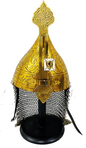 HISTORIC HANDICRAFT Ottomanischer Kriegshelm, türkischer Kriegshelm, handgefertigt, Mughal-Kriegerhelm, mittelalterliche Helme mit Kettenhemd, tragbarer Helm mit Präsentationsständer von HISTORIC HANDICRAFT