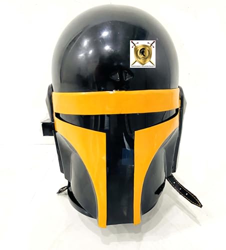 HISTORIC HANDICRAFT Steel Mandalorian Helmet Yellow & Black Cosplay LARP Mandalorian Helm SCA Medieval Helmets Display Collection Full Face Helm Rollenspiel Theater Film Helm für Halloween von HISTORIC HANDICRAFT