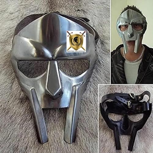 MF Doom Maske Gladiator Maske Mad-Bösewicht 18G Mild Steel Face Armor Mittelalterhelm Wikinger Maske Kostüm Maske Halloween Party Maske Custom Crafted Re-Enactment Gesichtsmaske Silber-Finish von HISTORIC HANDICRAFT