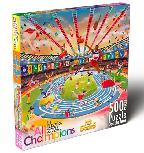 Puzzle 2024 All Champions | Doppelseitiges Puzzle 500 Teile | Lustiger Menschen- und Tiersport | pädagogisch und unterhaltsam für Puzzle-Insider | Hergestellt in Frankreich von HIT STAIRS