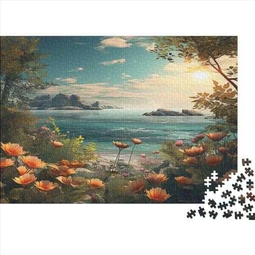 Flowers and Sea Puzzle 1000 Teile Puzzles Für Erwachsene Lernspiel Herausforderungsspielzeug 1000-teilige Puzzlespiel Für Puzzel 1000pcs (75x50cm) von HITBOD