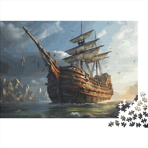 Pirate Ship Puzzle 1000 Teile Puzzles Für Erwachsene Lernspiel Herausforderungsspielzeug 1000-teilige Puzzlespiel Für Puzzel 1000pcs (75x50cm) von HITBOD