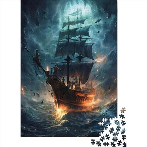 Piratenschiff 1000 Stück Puzzles Für Erwachsene Teenager Stress Abbauen Familien-Puzzlespiel Mit Poster in 1000-teiliges Puzzle Kinder Lernspiel Spielzeug Geschenk Puzzel 1000pcs (75x50cm) von HITBOD