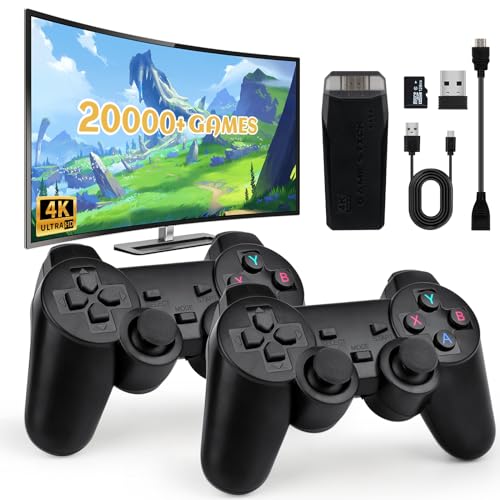 HIULLEN 2 PCS Retro Konsole, Spielkonsole Plug and Play Game Stick 4K HDMI-Ausgang 128 GB Wireless Game Stick mit 20000+ Spielen Dual Bluetooth Gamepads Videospielkonsole Geschenk Erwachsene Kinder von HIULLEN