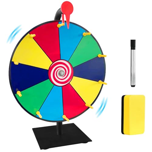 HIULLEN 30,5 cm drehendes Preisrad, Glücksspiel mit Ständer, Roulette-Spinner mit trocken abwischbarem Marker und Radiergummi, 10 Steckplätze, farbiges Roulette-Rollenspiel für Glücks-Spin-Spiel, von HIULLEN