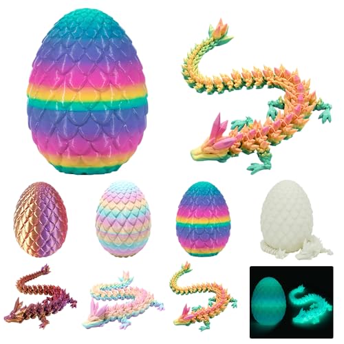 HIULLEN 3D Gedrucktes Drachenei mit Drache, 4 Stück 3D Druck Drache, Überraschung Easter Dracheneier, Drache Im Ei Gedruckter Beweglicher Drachen Spielzeug Ostern Geschenke Kinder Erwachsene von HIULLEN