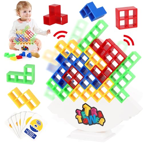 HIULLEN 48pcs Tetris Tower Spiel, Tetra Tower Balance Spielzeug, Schaukelstapel Balance Spiel Erwachsene Stack Attack Team Tower Game Montessori Geschenk für Jungen Mädchen ab Jahre 3+ von HIULLEN