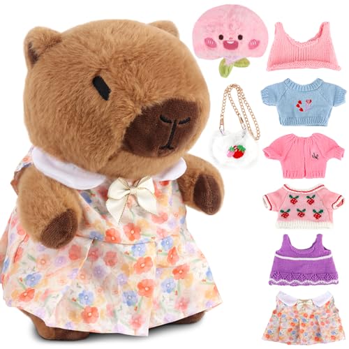 HIULLEN Capybara Plüschtier, 25cm Capybara Kuscheltier, 9pcs Niedlichen Capybara Plushies mit Kleidung Tasche Hut, Plüschpuppenspielzeug Wasserschwein Kuscheltier für Kinderspielzeug, Heimdekoration HIULLEN Capybara Plüschtier, 25cm Capybara Kuscheltier, 9pcs Niedlichen Capybara Plushies mit Kleidung Tasche Hut, Plüschpuppenspielzeug Wasserschwein Kuscheltier für Kinderspielzeug, Heimdekoration von HIULLEN