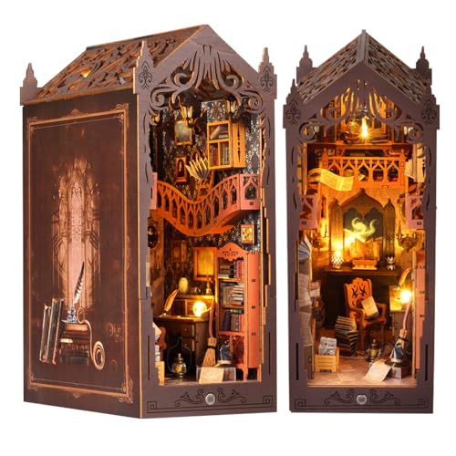 HIULLEN DIY Book Nook Kit, Puppenhäuser Miniatur Haus Kit, 3D Puzzle Buchstützen aus Holz mit LED-Licht Nook Bücherregal Einsatz Dekoration Modellbausätze Geschenk für Jugendliche Erwachsene von HIULLEN