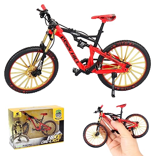 HIULLEN Finger Fahrrad Modell, 1:10 Mountainbike-Modell Spielzeug, Finger Mountainbike Modell Ornamente, Miniatur Finger Bike, Mini Bend Fahrrad Modell(Rot) von HIULLEN