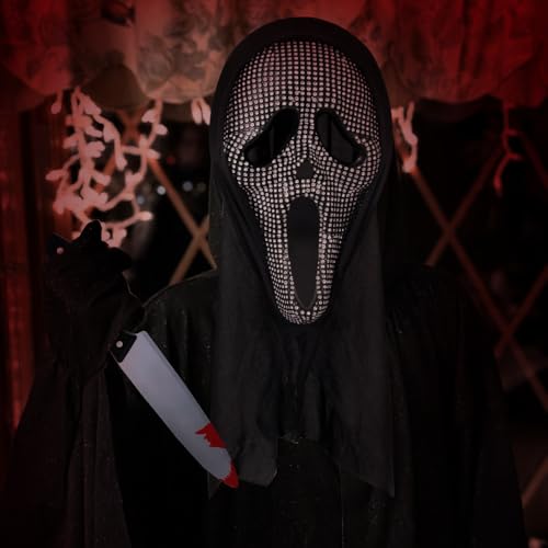 HIULLEN Halloween Ghostface Maske, Schrei Maske mit Blutiges Messer, Geist Scream Maske Scary Movie Adult Ghost Face Mask Scream Maske horror maske für Karneval Fasching Halloween Kostüm-Party von HIULLEN