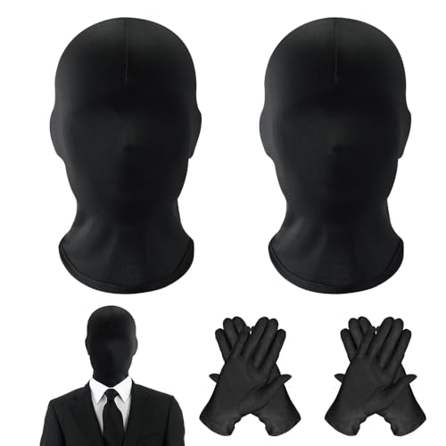 HIULLEN Halloween Vollgesichtsmaske, 4 Stück Spandex Kopfmaske Gesichtslose Maske mit Handschuhen, Halloween Schwarz Gesichtslose Maske Kopfmaske, Vollgesichtsmaske für Halloween Party Cosplay Kostüm von HIULLEN