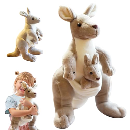 HIULLEN Känguru Plüschtier Plüschtiere, 28cm Kuscheltier Mutter und Kind Känguru, Stofftier Känguru Plüsch Toy Flauschiges Plüsch-Puppe Geschenk Halloween für Kinder Kuscheln Spielen Schlafen von HIULLEN