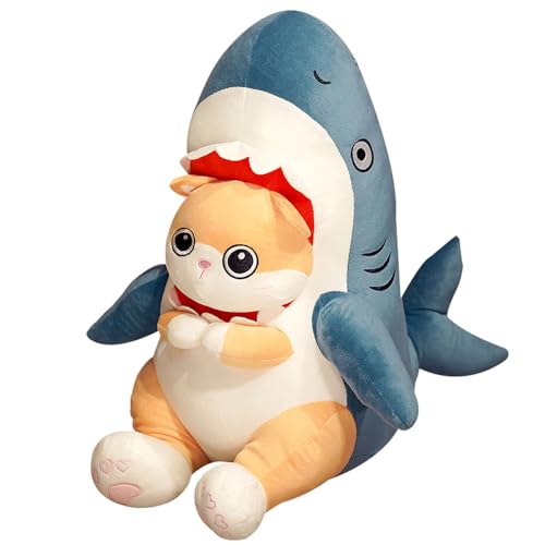 HIULLEN Katze Plüschtier, 40CM Hai Katze Kuscheltier Stofftier, Weiche Kuscheltier Shark Katze, Kawaii Gebratene Garnelenkatze Gefüllte Plüschpuppe Weihnachten Geschenk für Kinder Erwachsene von HIULLEN