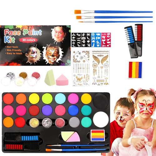 HIULLEN Kinderschminke Set, Gesichtsfarben Kinderschminken Set, Farben Schminkpalette mit 20 Farben Wasserbasis 2 Berufs Pinsel für Halloween, Karneval, Party, Reisesouvenir HIULLEN Kinderschminke Set, Gesichtsfarben Kinderschminken Set, Farben Schminkpalette mit 20 Farben Wasserbasis 2 Berufs Pinsel für Halloween, Karneval, Party, Reisesouvenir von HIULLEN