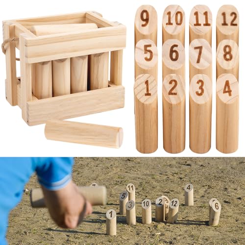 HIULLEN Kubb Spiel Wikingerspiel, Wikinger Wurfspiel Set, Skandinavisches Wurfspiel, Holzspiel Wikinger Schach, Holzwurfspiel Outdoor Wurf Schach Spiele für Kinder und Erwachsene von HIULLEN