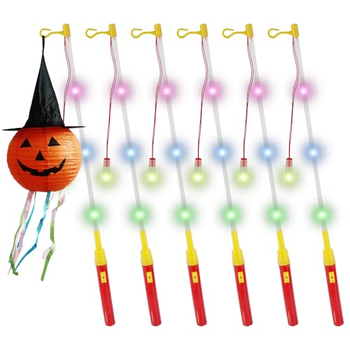 HIULLEN Laternenstab mit LED für St Martin 50cm, 6 Stück LED Elektronischer Laternenstab Kinder, Lantern Rods Stab Laternenumzüge Halloween für Zauberstäbe Party Kostümpartys Weihnachten von HIULLEN