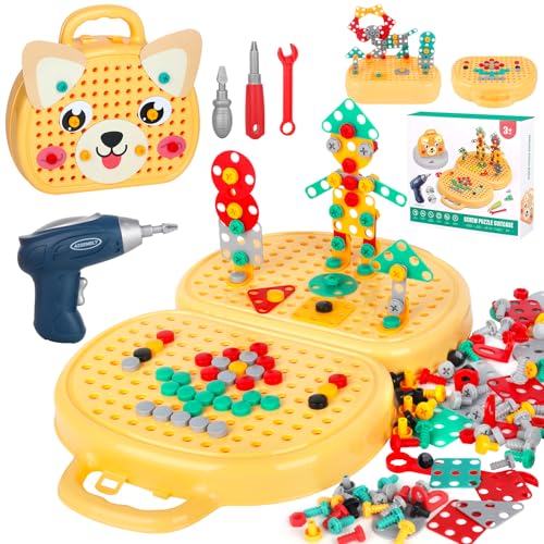 HIULLEN Montessori Spielzeugkiste mit Bohrmaschine, 3D Puzzle Montessori Spielzeug, Magic Montessori Play Toolbox with Drill Werkzeugkoffer Kinder Spielzeug Geschenke ab 5+ Jahre Junge Mädchen von HIULLEN