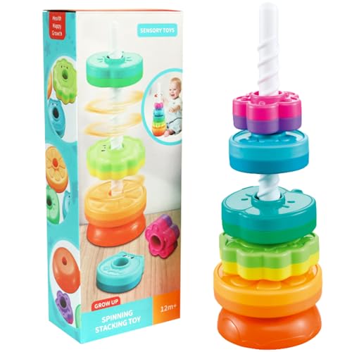 HIULLEN Regenbogen Drehturm Stapelspielzeug, Kinder Spin Stacking Spielzeug, Bunte Stapelturm Farbe Spin-Getriebe-Stapelspielzeug für Kinder Kultivieren Sie praktische Fähigkeiten, Farberkennung von HIULLEN