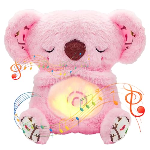 HIULLEN Schlummer Otter, Schlummer Koala Kuscheltier mit Herzschlag, Angst Relief Koala mit Atembewegung und Musik, Gefüllte Tier Beruhigende Koalabär Spielzeug Schlafpartner für Kinder(Rosa) von HIULLEN