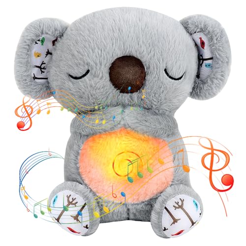 HIULLEN Schlummer Otter, Schlummer Koala Kuscheltier mit Herzschlag, Otter Kuscheltier mit Atembewegung und Musik, Gefüllte Tier Beruhigende Koalabär Spielzeug Schlafpartner für Kinder(Grau) von HIULLEN