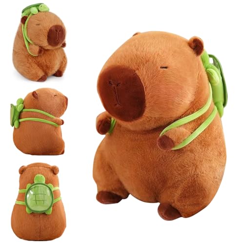 HIULLEN Simulation Capybara Plüschtier, 35cm Niedliche Capybara Kuscheltier, Capybara Plushie Puppen mit Schildkrötenrucksack Capybara Stofftier Gefüllte Spielzeug Geschenk für Home Deko Kinder von HIULLEN