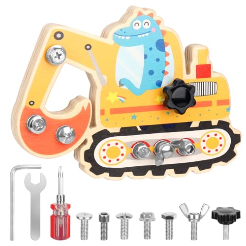 HIULLEN Montessori Spielzeug, Montessori Schraubbrett, Dinosaurier Bagger Spielzeug, Busy Board Montessori Holz, Motorikspielzeug Lernspielzeug Geschenke für Kinder Jungen Mädchen HIULLEN Montessori Spielzeug, Montessori Schraubbrett, Dinosaurier Bagger Spielzeug, Busy Board Montessori Holz, Motorikspielzeug Lernspielzeug Geschenke für Kinder Jungen Mädchen von HIULLEN