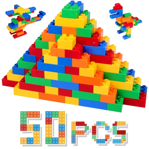 HIUME Large Building Block Set, 50 Building Blocks, Compatible with Duplo Building Bricks and Top Brands, Suitable for Children Aged 3 4 5 6 Years, A Great Building Block Gift for Boys and Girls. von HIUME