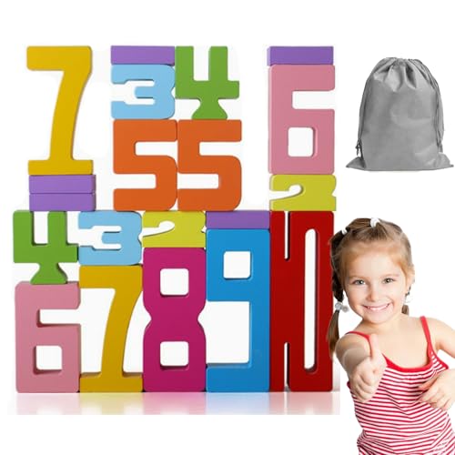 HItianya 20 Pieces Inspired Wooden Number Blocks, Number Wooden Building Blocks Set, 3D Digital Puzzle Baby Blocks Toys, Numbers Toys for Boys & Girls Home Educational (1set) von HItianya