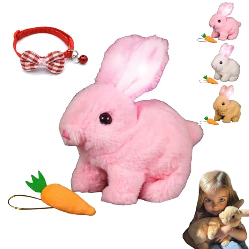 HItianya Bunby - My Realistic Bunny Toy, Realistic Interactive Bunny Toy with Carrot, Realistic Stuffed Animal Bunny with Light, Perfect Impersonator of Bunny Kind, for Jumping, Shaking Ears (Pink) von HItianya