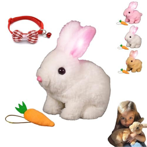 HItianya Bunby - My Realistic Bunny Toy, Realistic Interactive Bunny Toy with Carrot, Realistic Stuffed Animal Bunny with Light, Perfect Impersonator of Bunny Kind, for Jumping, Shaking Ears (White) von HItianya