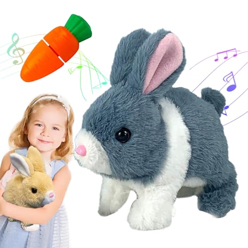 HItianya Colreet Bunny Mein Realistisches Kaninchen, Colreet Hase, Lebensechtes Kaninchen, Interaktives Elektronisches Plüschkaninchenspielzeug mit Geräuschbewegungen (Grauweiß) von HItianya