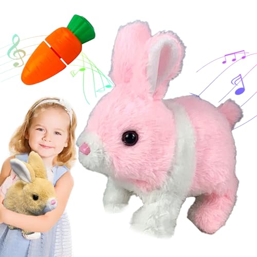 HItianya Colreet Bunny Mein Realistisches Kaninchen, Colreet Hase, Lebensechtes Kaninchen, Interaktives Elektronisches Plüschkaninchenspielzeug mit Geräuschbewegungen (Rosa-weiß) von HItianya