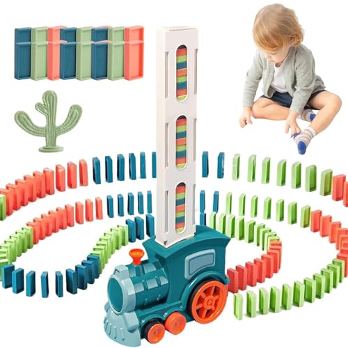 HItianya Domino Train Set, Kids Domino Train Car Set, Domino Shuttle Aufstellauto, Domino Lokomotive, Domino Zug Set, Domino Zug Spielzeug, Automatischer Domino Zug Mit 60/180 Domino BlöCken von HItianya