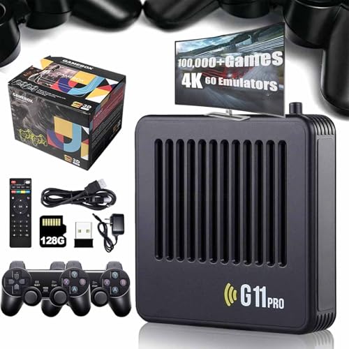 Retrowave G11 Pro, G11 Pro Konsole, Retro Wave G11 Pro, G11 Pro Game Box, 4k, 60+ Klassischen Emulatoren Videospielkonsole with 2 Wireless Dual Controllers (128GB) von HItianya