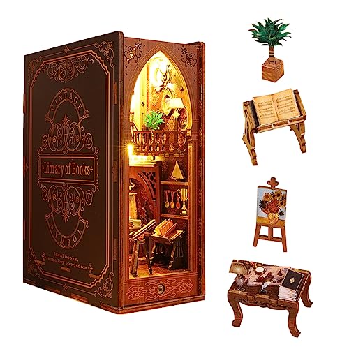 DIY Book Nook Kit, 3D Wooden Dollhouse Bookends Book Stand Puzzle Model Build-Creativity Kit with LED Light for Teens and Adults (Library) von HJBHDOLL