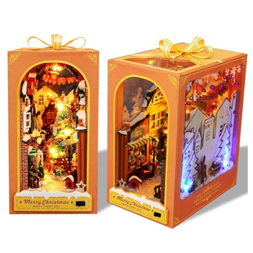 DIY Buch Nook Form Puppenhaus Kit, zusammengebaut Heiligabend Silvester Haus Spielzeug Modell Miniatur Weihnachtshaus Funiture Led Lichter für Kid Teen Kid Kinder von HJBHDOLL