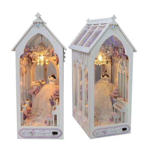 DIY Buch Nook Puppenhaus Kit Puzzle Spielzeug Miniatur Möbel Romantisches Hochzeitskleid Puppenhaus mit LED-Beleuchtung, Kreative Hochzeit Geschenk von HJBHDOLL